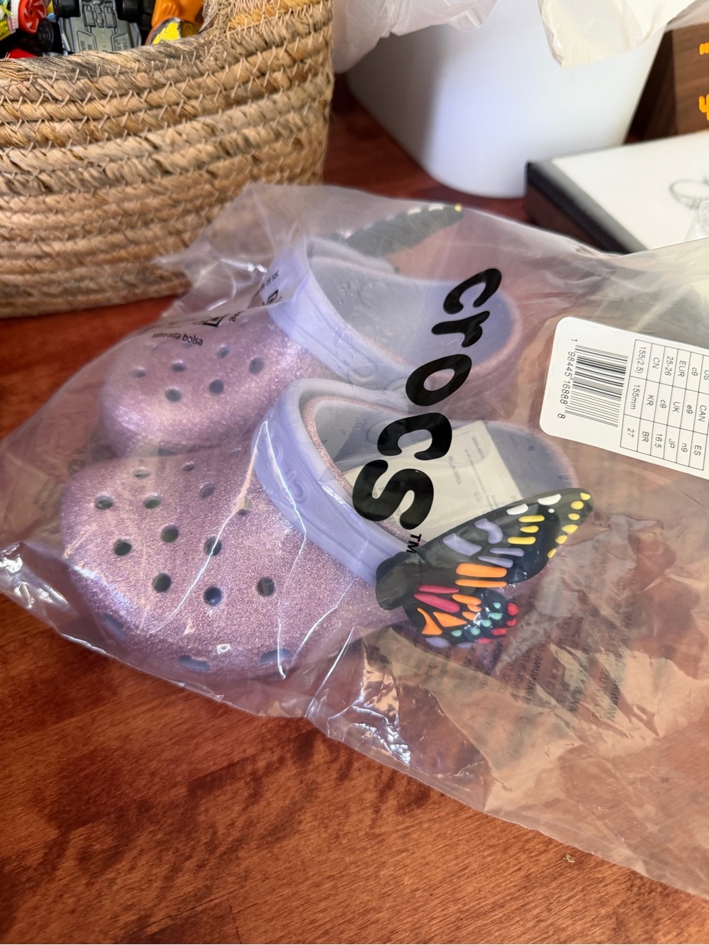 CROCS Kids Glitter Clog in Lavender with Butterfly Charm